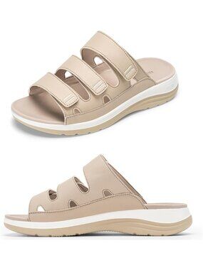 Comfortable Women's Wide Slides Sandals with Arch Support for Beach & Travel